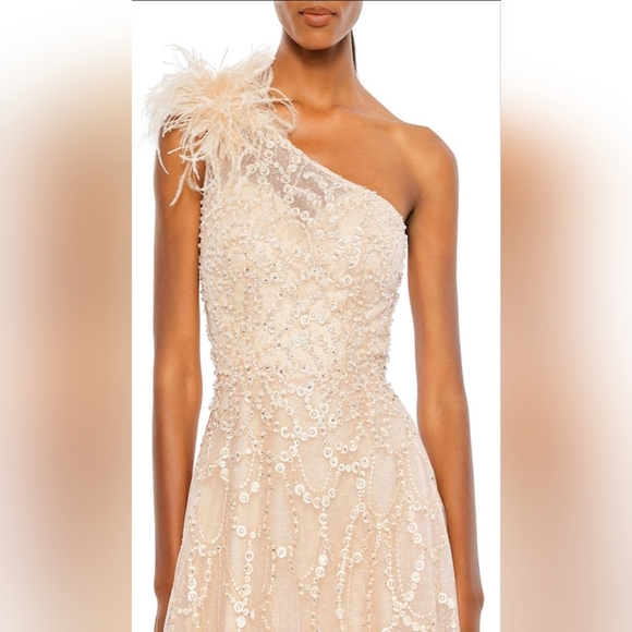 NWT Mac Duggal Peach Embellished One Shoulder A Line Gown - Picture 8 of 9